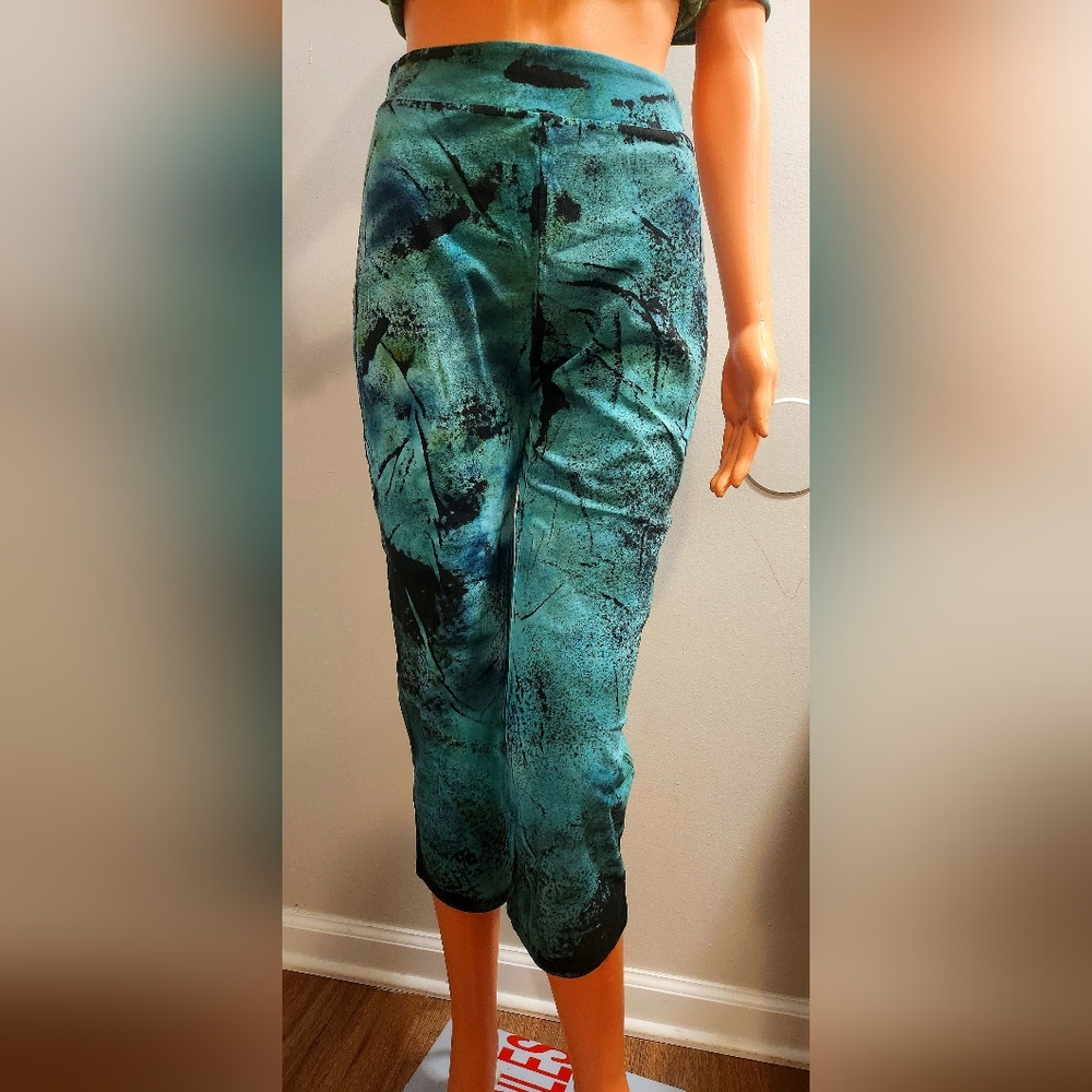 Abstract Teal and Black Pants